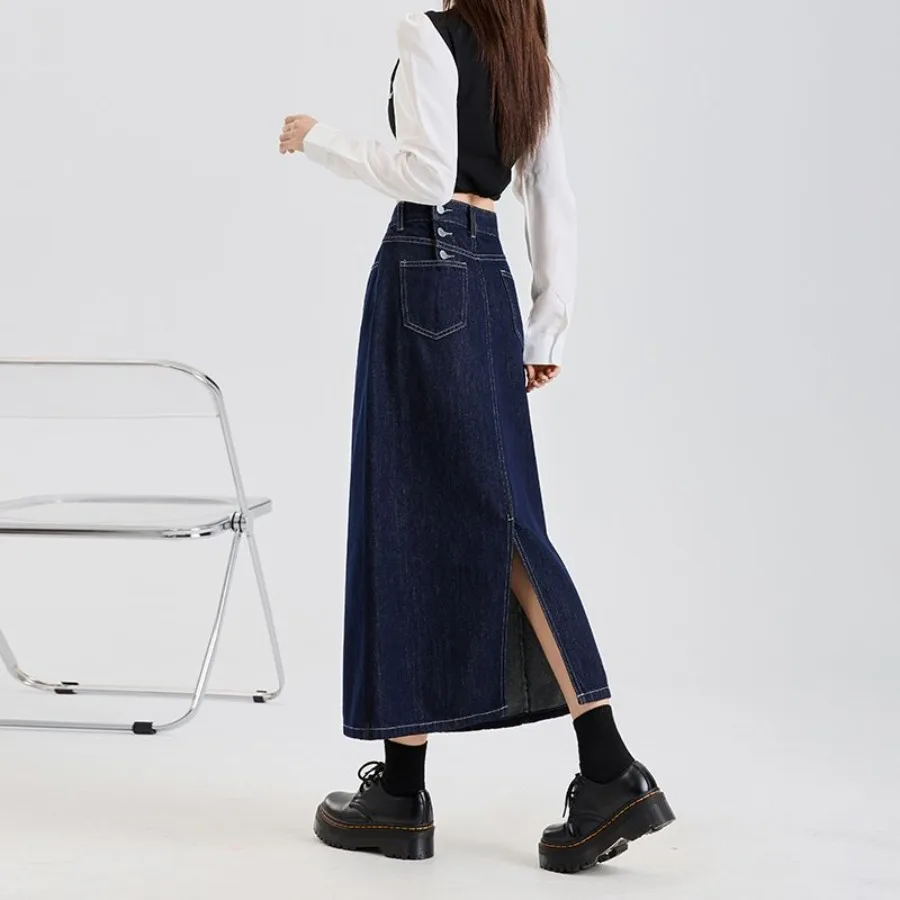 【HOT】Spring tannin blue breasted high-rise denim skirt women's mid-long split slimming skirt hip skirt
【HOT】Spring tannin blue breasted high-rise denim skirt women's mid-long split slimming skirt hip skirt