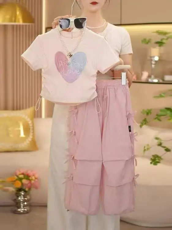 Girls Summer Casual Short Sleeve T-Shirt Thin Work Pants Two Piece Set round Neck Student School Uniform Lightweight Clothing
Girls Summer Casual Short Sleeve T-Shirt Thin Work Pants Two Piece Set round Neck Student School Uniform Lightweight Clothing
