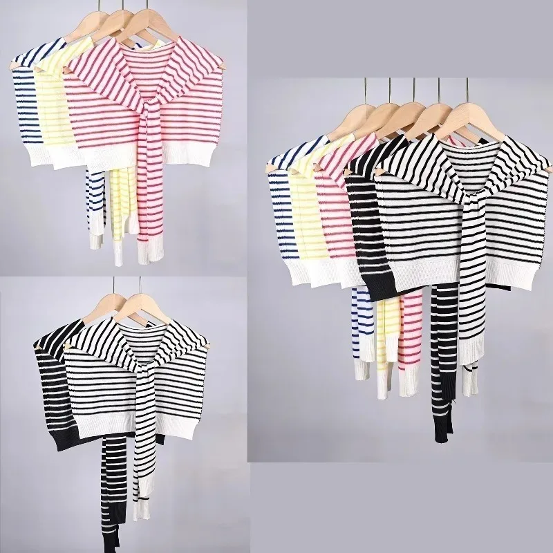 Spring and summer style ice silk striped knitted shawl, Korean style fake collar, stacked waistcoat, office air-conditioned room
Spring and summer style ice silk striped knitted shawl, Korean style fake collar, stacked waistcoat, office air-conditioned room