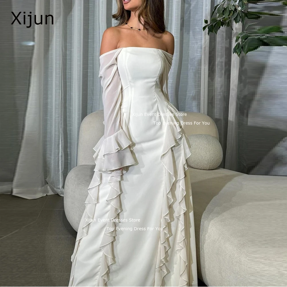 Xijun Ivory Luxury Chiffon Evening Dresses Ruffles Boat Straps Mermaid Prom Dresses Saudi Arabric Prom Gowns Ankle Length 2024
Xijun Ivory Luxury Chiffon Evening Dresses Ruffles Boat Straps Mermaid Prom Dresses Saudi Arabric Prom Gowns Ankle Length 2024