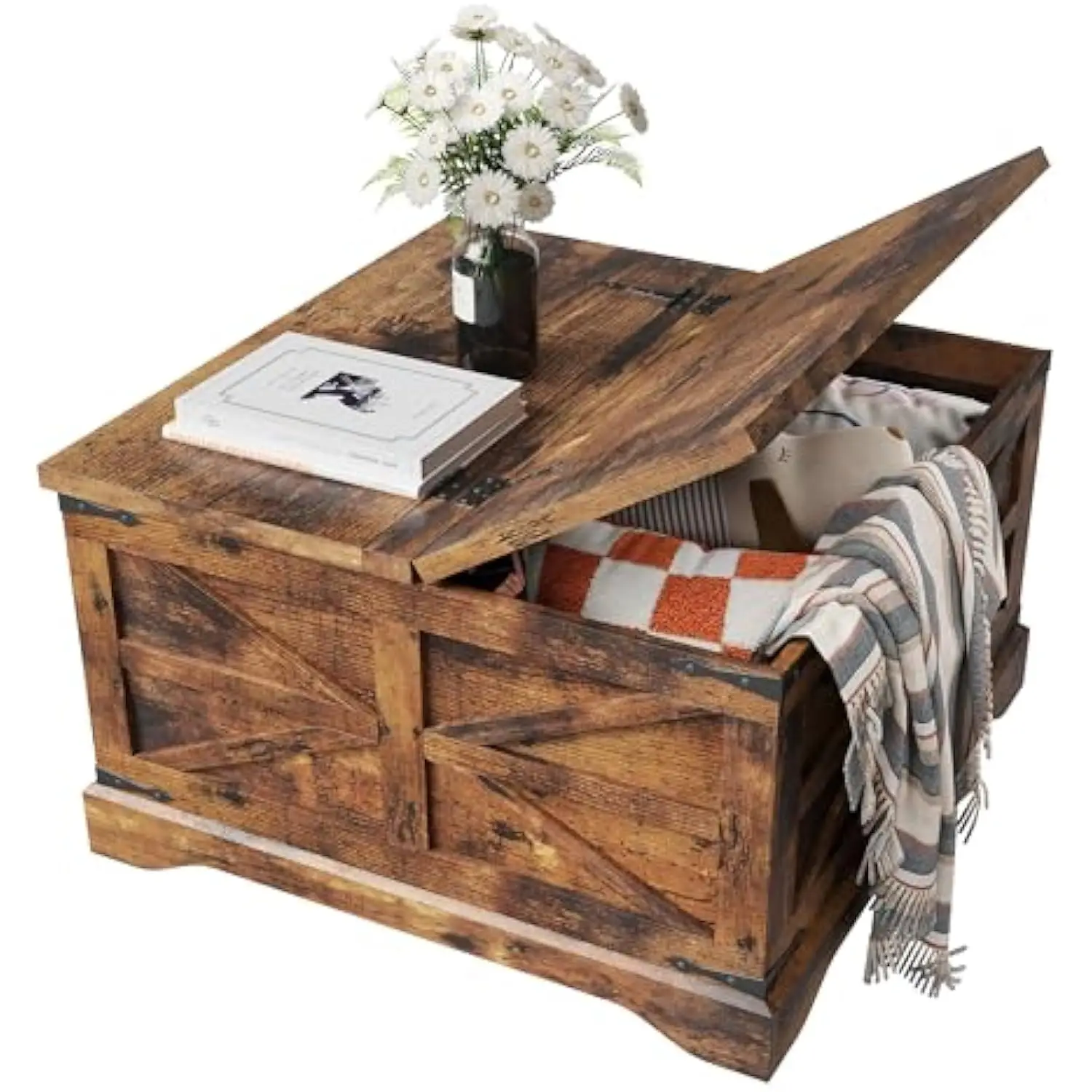 Farmhouse Coffee Table, Coffee Table with Hidden Storage Space, Wood Center Table with Two Hinged Lift Top, Square Rustic Table 
Farmhouse Coffee Table, Coffee Table with Hidden Storage Space, Wood Center Table with Two Hinged Lift Top, Square Rustic Table