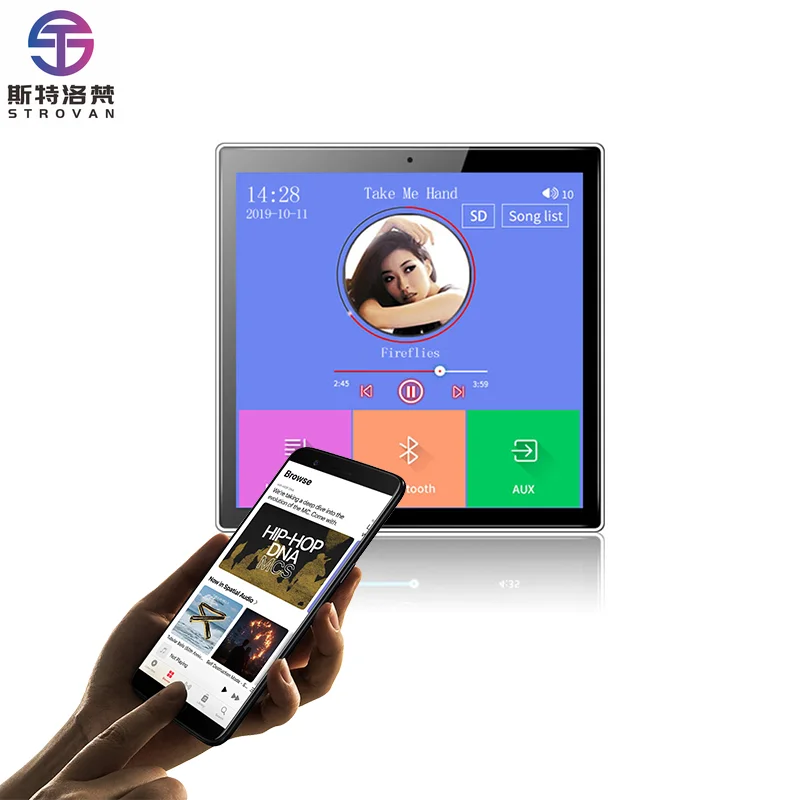 4-Inch Touch Screen Smart Home Audio Amplifier Set WiFi Bt 4*25W Wall Mount Android System