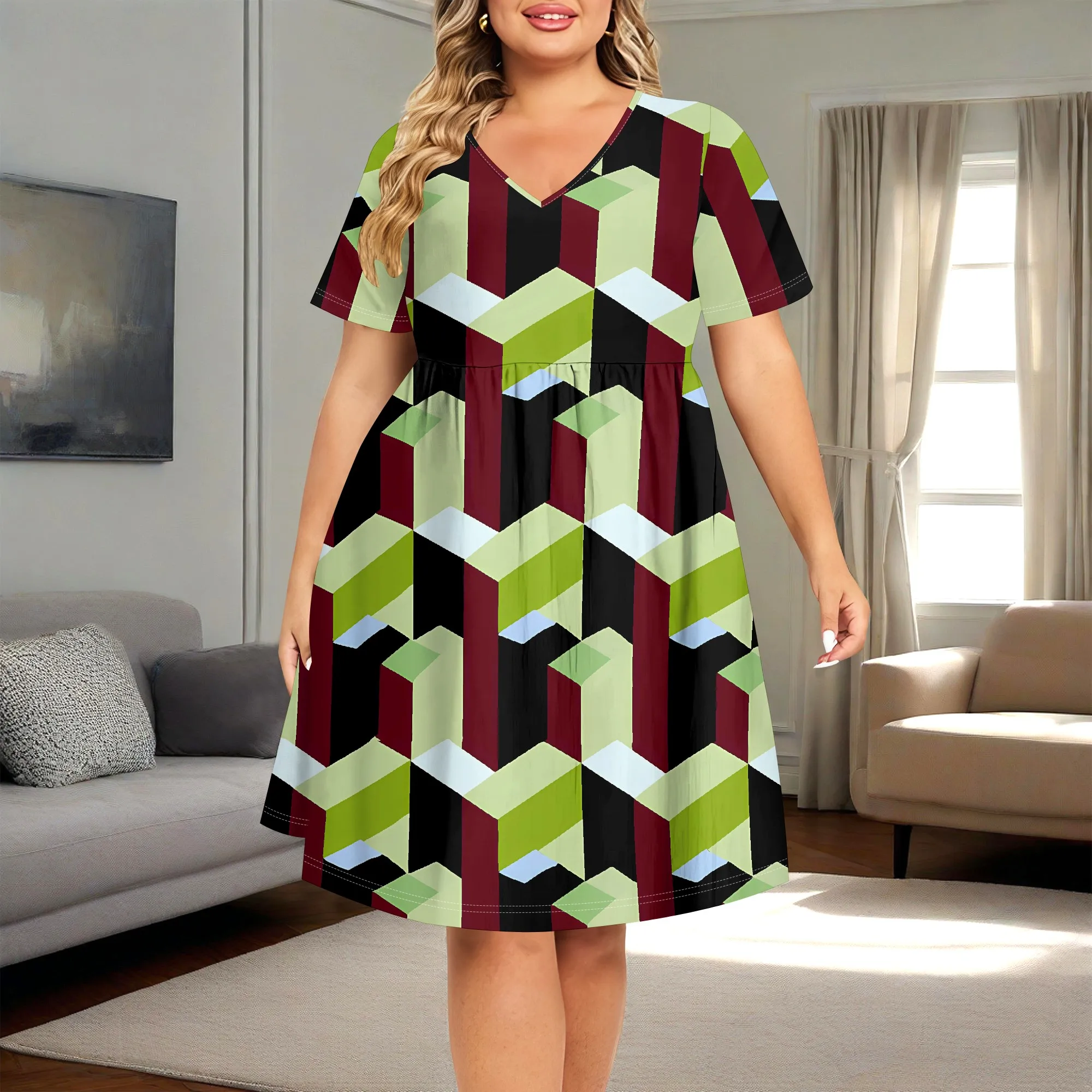 Plus Size Women's Summer Short Sleeved Dress, 3D Printed Pattern Fashionable Dress
Plus Size Women's Summer Short Sleeved Dress, 3D Printed Pattern Fashionable Dress