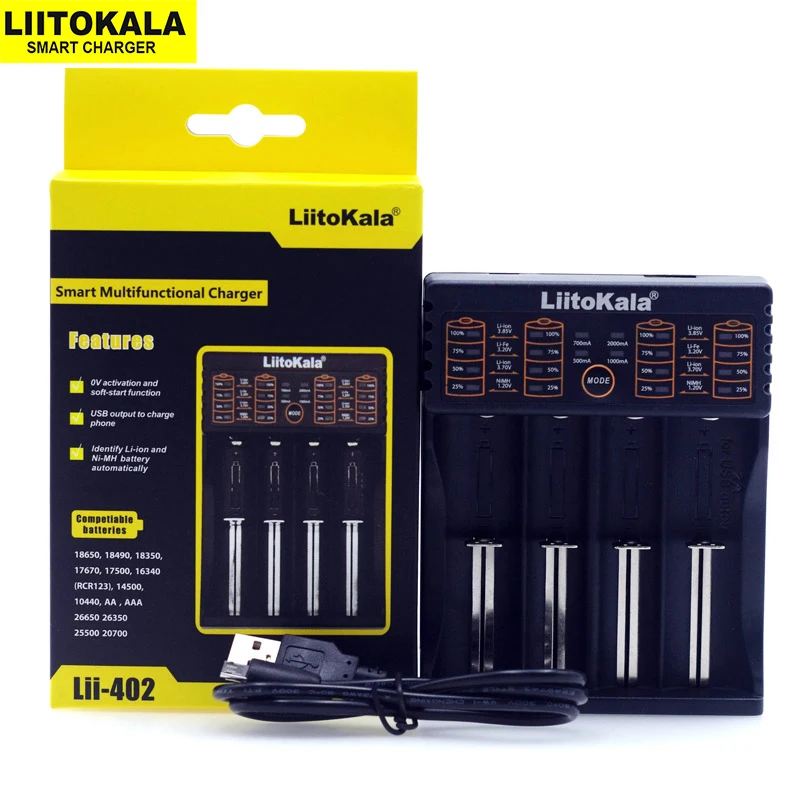 Liitokala Lii-402 Lii-202 Lii-M4 Lii-500 3,7 В/1,2 В Многофункциональное зарядное устройство 18650 26650 21700 17355 18350 14500 AA AAA
Liitokala Lii-402 Lii-202 Lii-M4 Lii-500 3,7 В/1,2 В Многофункциональное зарядное устройство 18650 26650 21700 17355 18350 14500 AA AAA