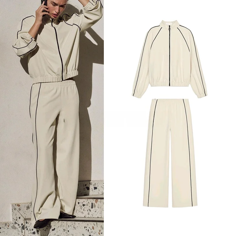 Spring Wide Leg Casual Pants Jaet Outerwear Pilot Sle Color Blo Trim Spring Faion Women's Set Long Sve Stand Collar
Spring Wide Leg Casual Pants Jaet Outerwear Pilot Sle Color Blo Trim Spring Faion Women's Set Long Sve Stand Collar