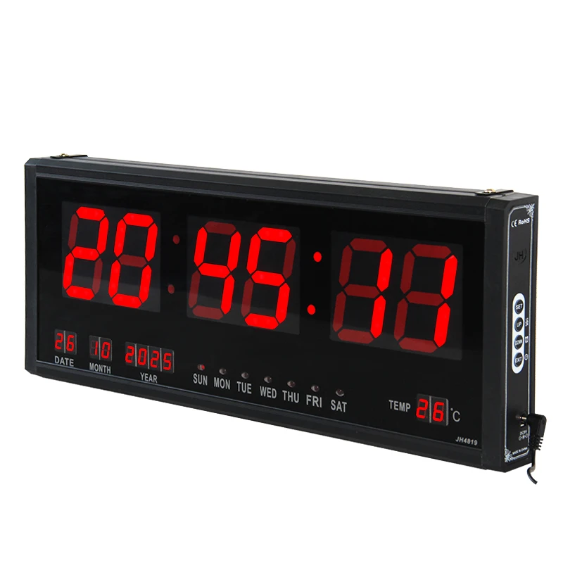 CP044 Large Screen Mirror Electronic Wall Clock Month Day Week Temperature Display LED Digital Wall Calendar Clock
