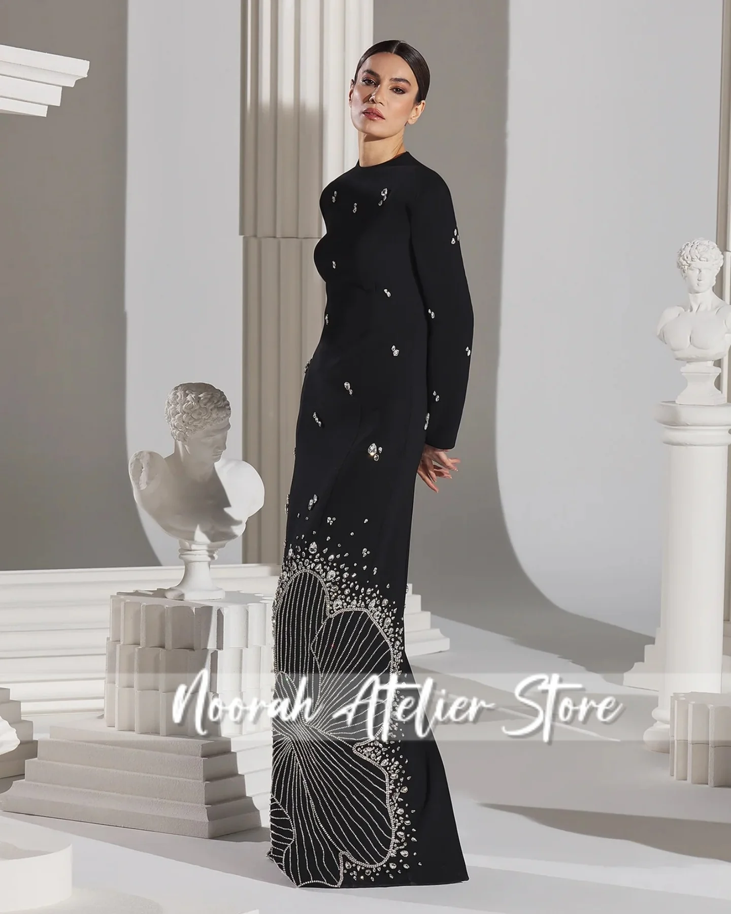 Elegant Black O N Long Sleeves New Luxury Women's Evening Dresses 2025 Dubai Shiny Beaded Celebrity Dress Prom Gown Customized 
Elegant Black O N Long Sleeves New Luxury Women's Evening Dresses 2025 Dubai Shiny Beaded Celebrity Dress Prom Gown Customized