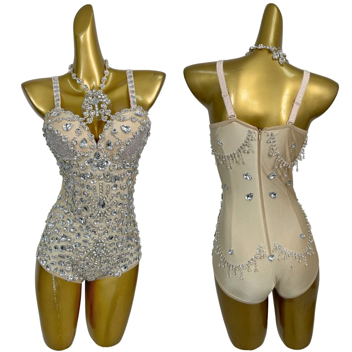 Luxury Silver Crystal Rhinestone Spaghetti Strap Bodysuit Halter Chain Tassel Fringe Nightclub Stage Performance Outfit Biangsi
Luxury Silver Crystal Rhinestone Spaghetti Strap Bodysuit Halter Chain Tassel Fringe Nightclub Stage Performance Outfit Biangsi