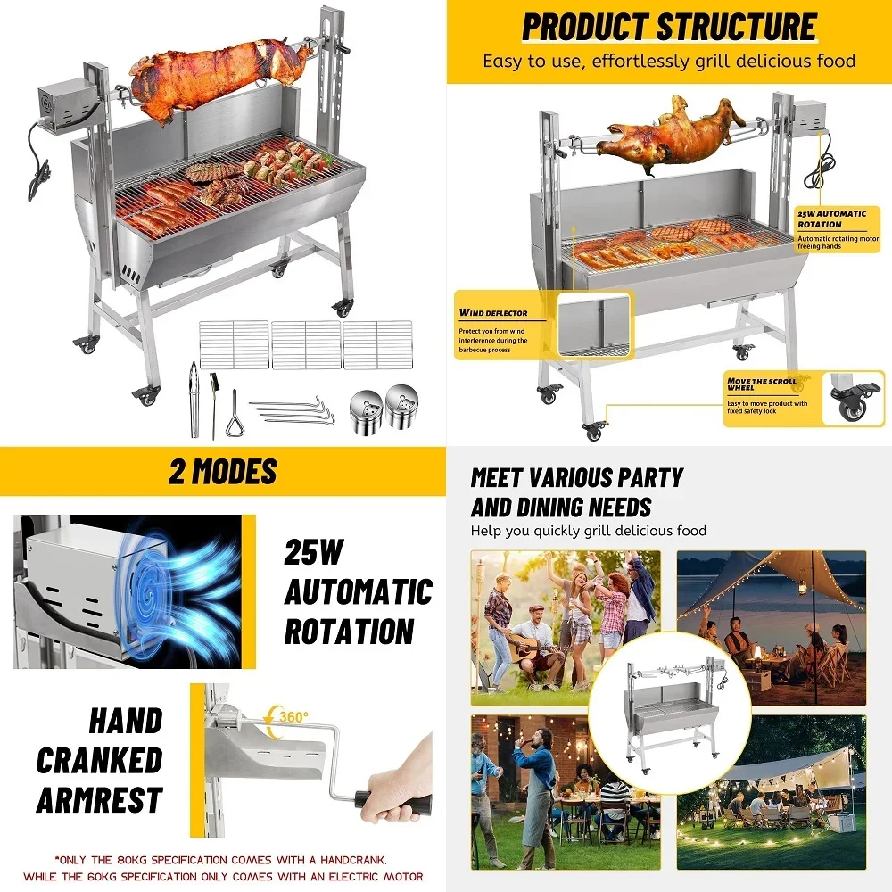 Grill with Back Cover Guard, 25W Motor 55 Inch Stainless Steel Small Pig Lamb Rotisserie Roaster, BBQ Charcoal Rotisserie Grill
Grill with Back Cover Guard, 25W Motor 55 Inch Stainless Steel Small Pig Lamb Rotisserie Roaster, BBQ Charcoal Rotisserie Grill