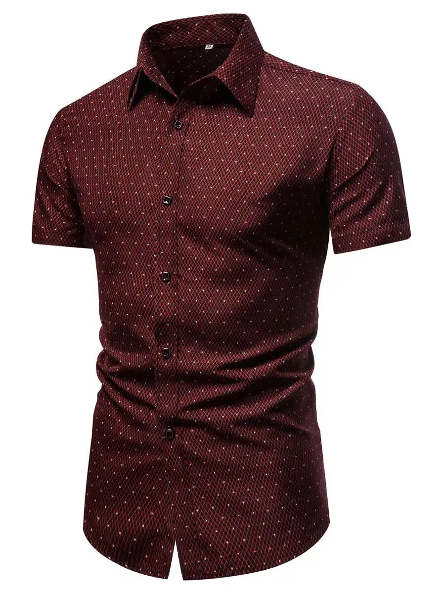 Men's Short Sleeve Button-Down Shirt with Geometric Dot Print, Burgundy
Men's Short Sleeve Button-Down Shirt with Geometric Dot Print, Burgundy