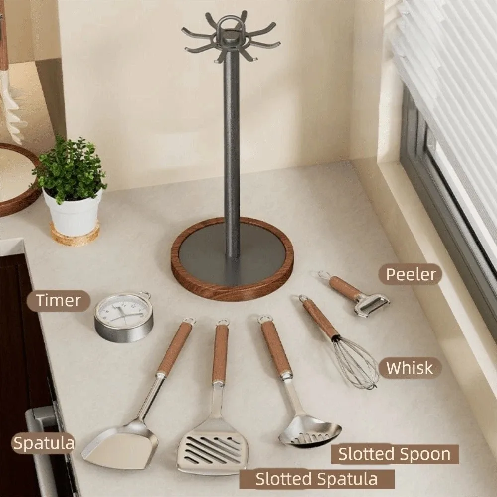 8 Hooks Rotating Spatula Rack Stable Base Movable Kitchen Utensil Stand Space Saving Anti Slip Spoon Hanging Rack Countertop
8 Hooks Rotating Spatula Rack Stable Base Movable Kitchen Utensil Stand Space Saving Anti Slip Spoon Hanging Rack Countertop