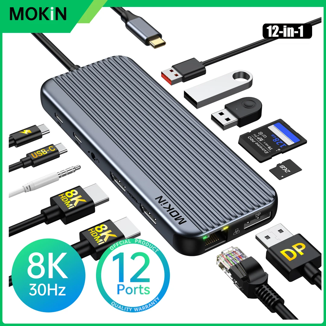 MOKiN 8K USB C-концентратор типа c к HDMI-адаптеру, DP, USB C/A 3.1, RJ45, SD/TF, Audio, PD 100 Вт, док-станция для MacBook Pro/Air HP USB-концентратор
MOKiN 8K USB C-концентратор типа c к HDMI-адаптеру, DP, USB C/A 3.1, RJ45, SD/TF, Audio, PD 100 Вт, док-станция для MacBook Pro/Air HP USB-концентратор