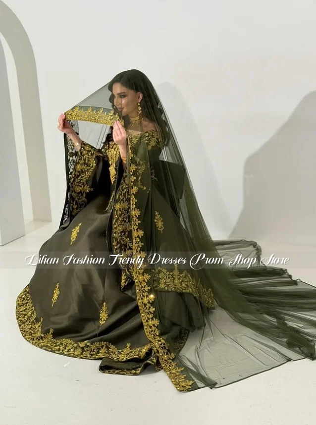 Gorgeous Olive Green Off-the-Shoulder Traditional Arab Wedding Dress Customized Gold-Embroidered Algerian Ethnic Bridal Gown2026
Gorgeous Olive Green Off-the-Shoulder Traditional Arab Wedding Dress Customized Gold-Embroidered Algerian Ethnic Bridal Gown2026