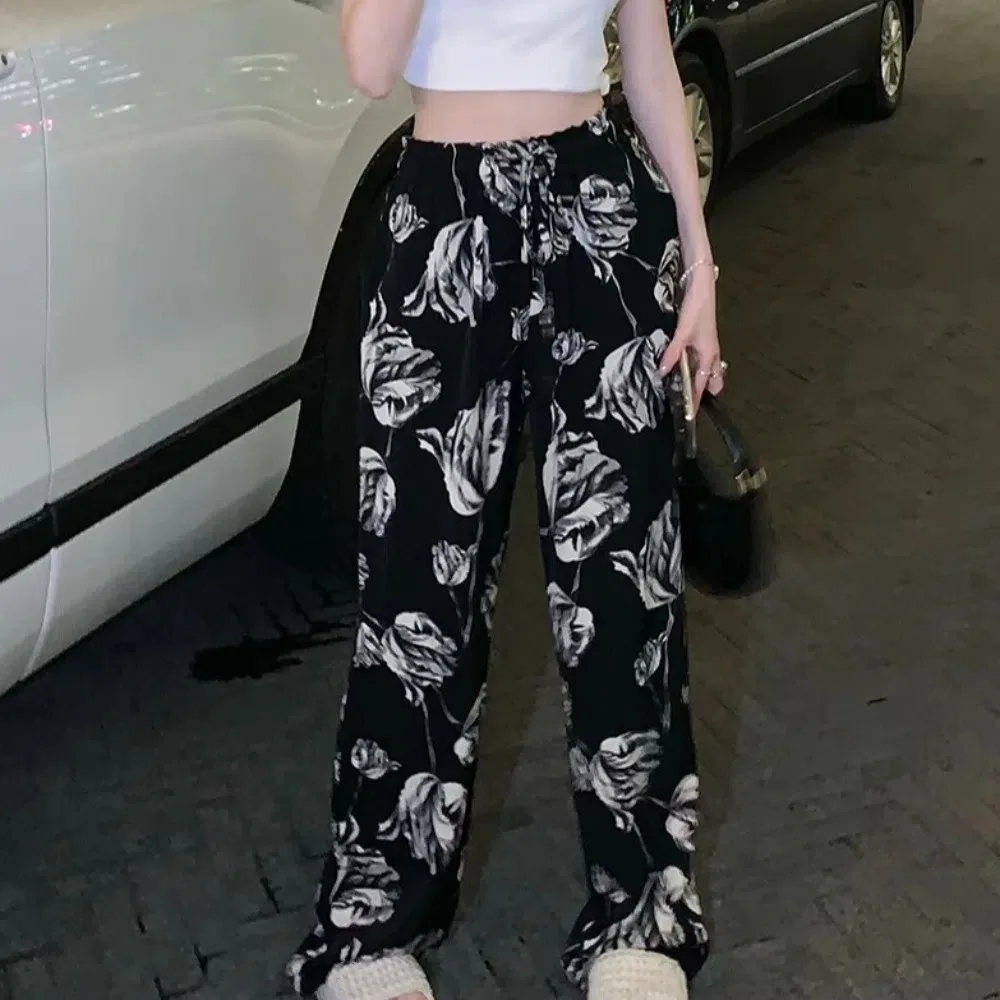 Fashion Flower Straight Pants Women Chinese Style Loose Wide Leg Pants Thin Drawstring High Waist Pants Girls Lady
Fashion Flower Straight Pants Women Chinese Style Loose Wide Leg Pants Thin Drawstring High Waist Pants Girls Lady