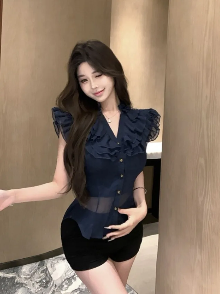 Ele Svel Chiffon Top Women's Faion Design Summer 2025 Slimming Heart Mechanism Wooden Lace Trim ort irt
Ele Svel Chiffon Top Women's Faion Design Summer 2025 Slimming Heart Mechanism Wooden Lace Trim ort irt
