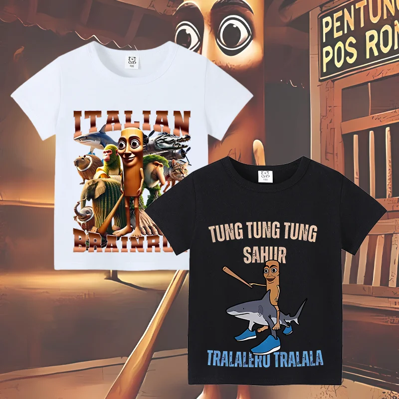 Italian Brainrot Children Cotton Top Tung Tung Tung Sahur Summer Clothing Funny Meme Short Sleeve T-shirt Boy Girl Cute Tee Gift
Italian Brainrot Children Cotton Top Tung Tung Tung Sahur Summer Clothing Funny Meme Short Sleeve T-shirt Boy Girl Cute Tee Gift