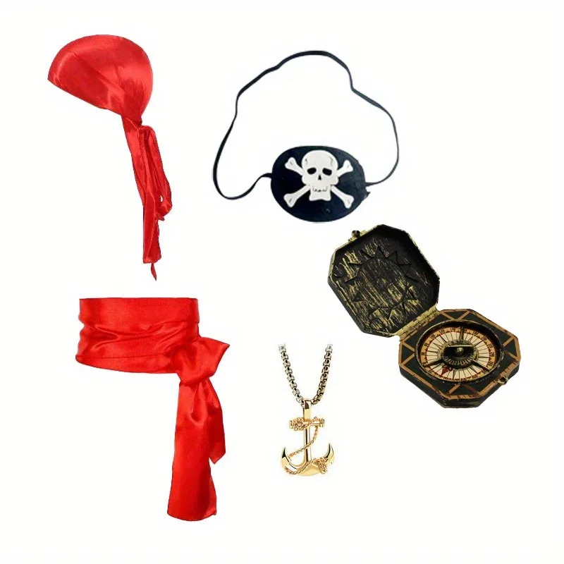 PESENAR Halloween pirate suit includes pirate necklace, red turban, red belt blindfold, compass, suitable for Halloween pirates
PESENAR Halloween pirate suit includes pirate necklace, red turban, red belt blindfold, compass, suitable for Halloween pirates