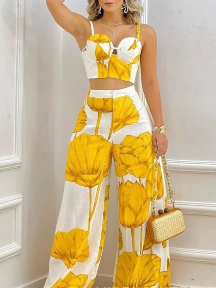 2Pcs/Set Women's Halter Print Tank Top + Wide Leg Pants Two-Piece Suit Female Clothes Beach Tank T-Shirt Zip-Up Pants Outfit
2Pcs/Set Women's Halter Print Tank Top + Wide Leg Pants Two-Piece Suit Female Clothes Beach Tank T-Shirt Zip-Up Pants Outfit