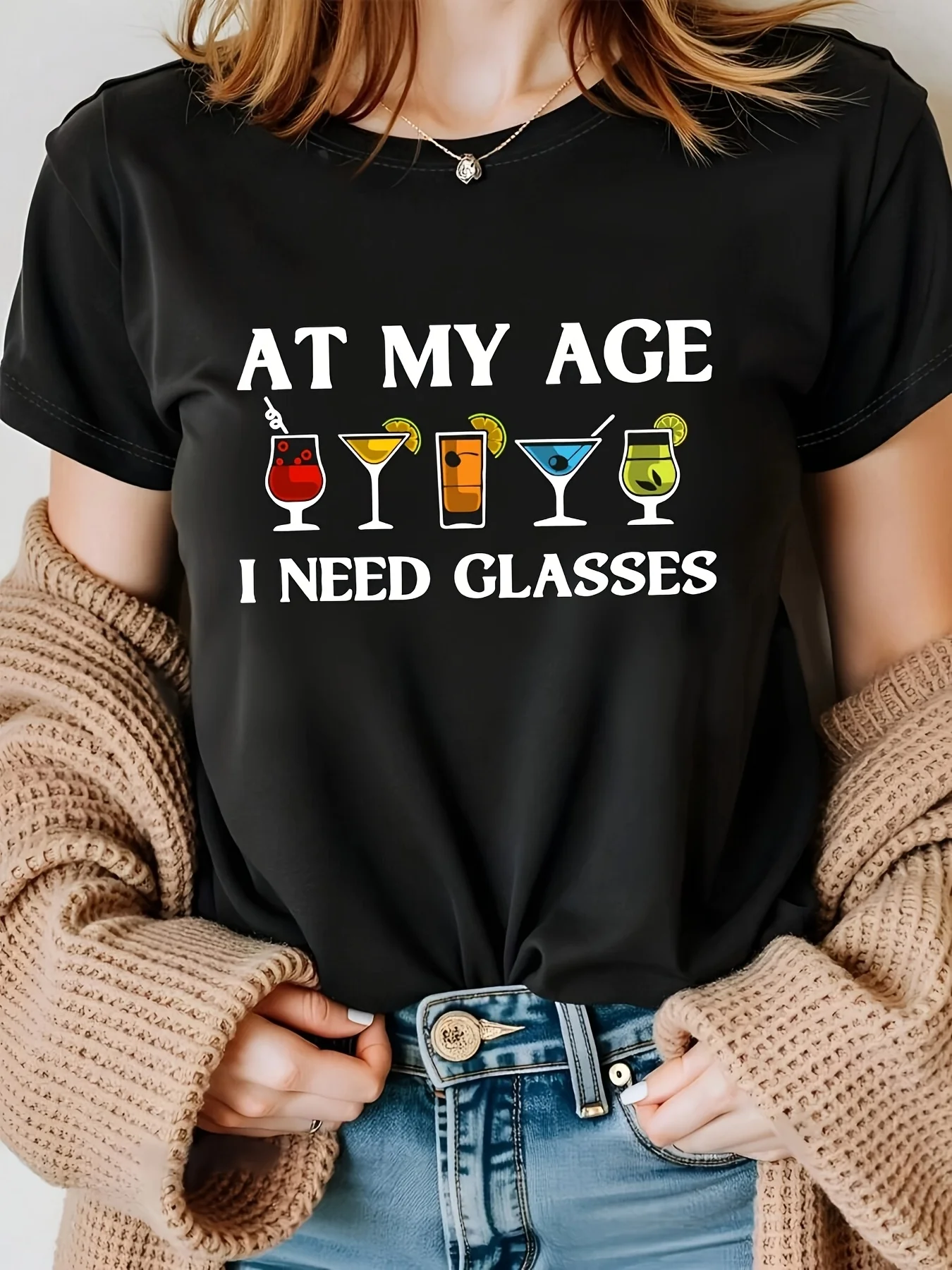 Футболка с короткими рукавами и круглым вырезом, черная, белая, для моего возраста, очки, графический принт, женская повседневная одежда
Футболка с короткими рукавами и круглым вырезом, черная, белая, для моего возраста, очки, графический принт, женская повседневная одежда