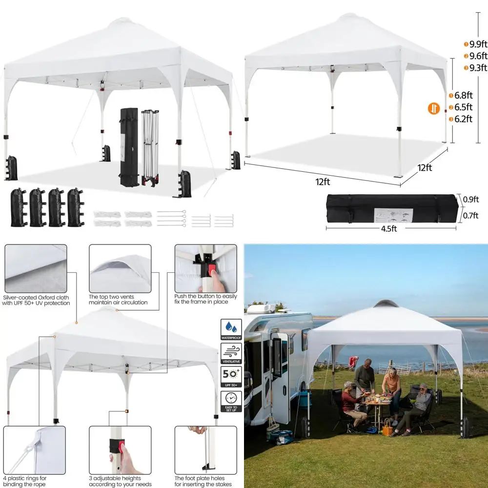 Instant 12x12 Canopy Tent with Ventilation, Easy Setup, Wheeled Bag, 4 Sandbags, 12 Stakes for Outdoor Sun Shelter
Instant 12x12 Canopy Tent with Ventilation, Easy Setup, Wheeled Bag, 4 Sandbags, 12 Stakes for Outdoor Sun Shelter