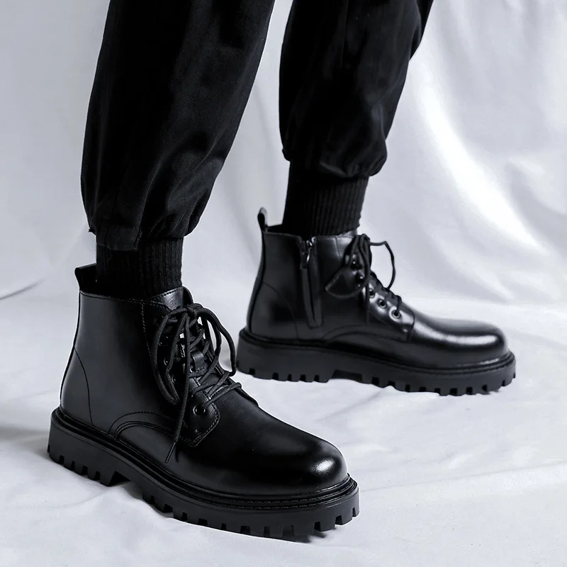 men's casual platform boots lace-up genuine leather shoes business office dress black trendy ankle boot spring autumn botas mans
men's casual platform boots lace-up genuine leather shoes business office dress black trendy ankle boot spring autumn botas mans