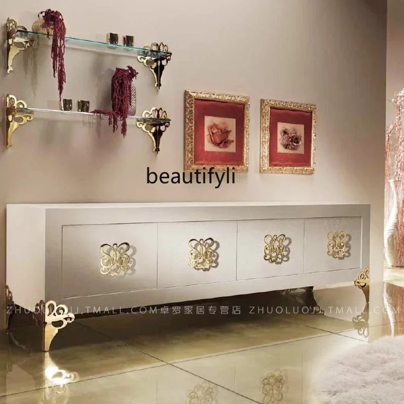A Solid wood TV cabinet, household, stainless steel foot cabinet, bedroom white paint low cabinet
A Solid wood TV cabinet, household, stainless steel foot cabinet, bedroom white paint low cabinet