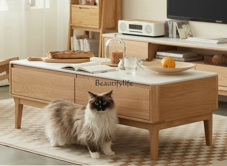 Solid wood modern simple original coffee table living room oak rock board tea table
Solid wood modern simple original coffee table living room oak rock board tea table