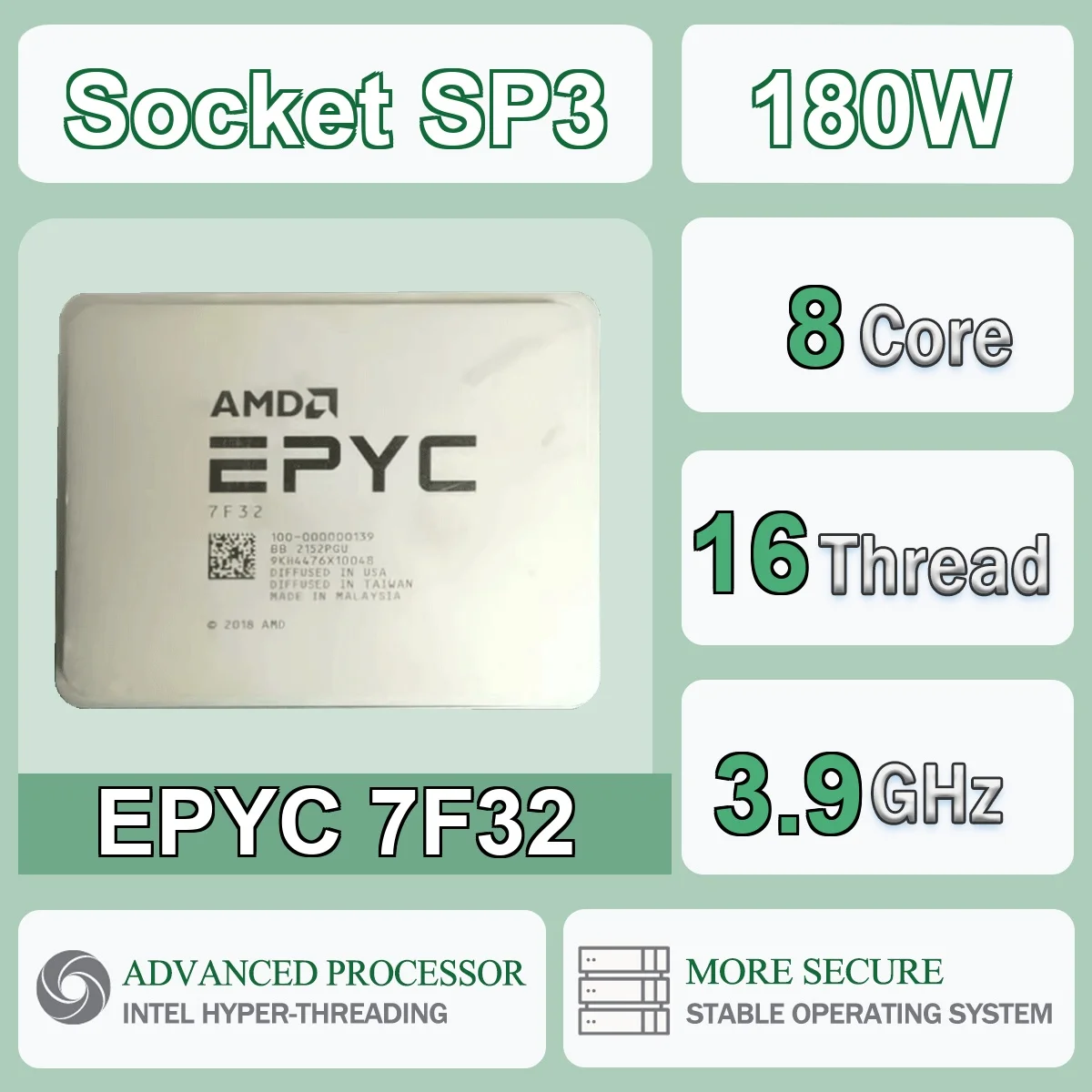 AMD EPYC 7F32 8-Core 16-Thread 7NM 3.7Hz/3.9GHz L3=128MB 180W CPU Gaming Processor Socket SP3 DDR4 NEW No Cooler No Fan
AMD EPYC 7F32 8-Core 16-Thread 7NM 3.7Hz/3.9GHz L3=128MB 180W CPU Gaming Processor Socket SP3 DDR4 NEW No Cooler No Fan