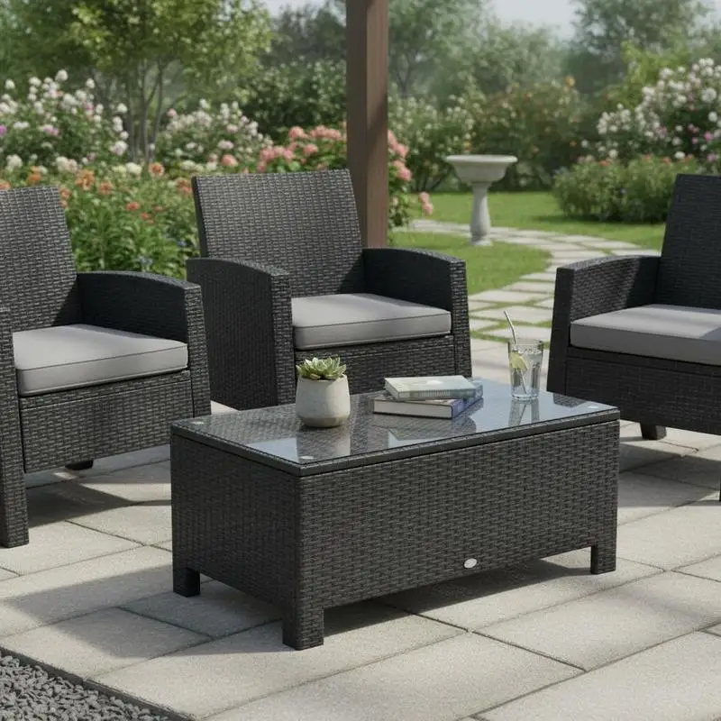 PE Rattan Coffee Table, Rectangular Outdoor Coffee Table with Tempered Glass Top, 70 KG Capacity for Garden, Balcony, Terrace, Patio, Black
PE Rattan Coffee Table, Rectangular Outdoor Coffee Table with Tempered Glass Top, 70 KG Capacity for Garden, Balcony, Terrace, Patio, Black