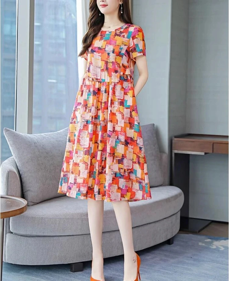 new summer mid age female women Fashion casual loose cotton linen short sleeve dress
new summer mid age female women Fashion casual loose cotton linen short sleeve dress