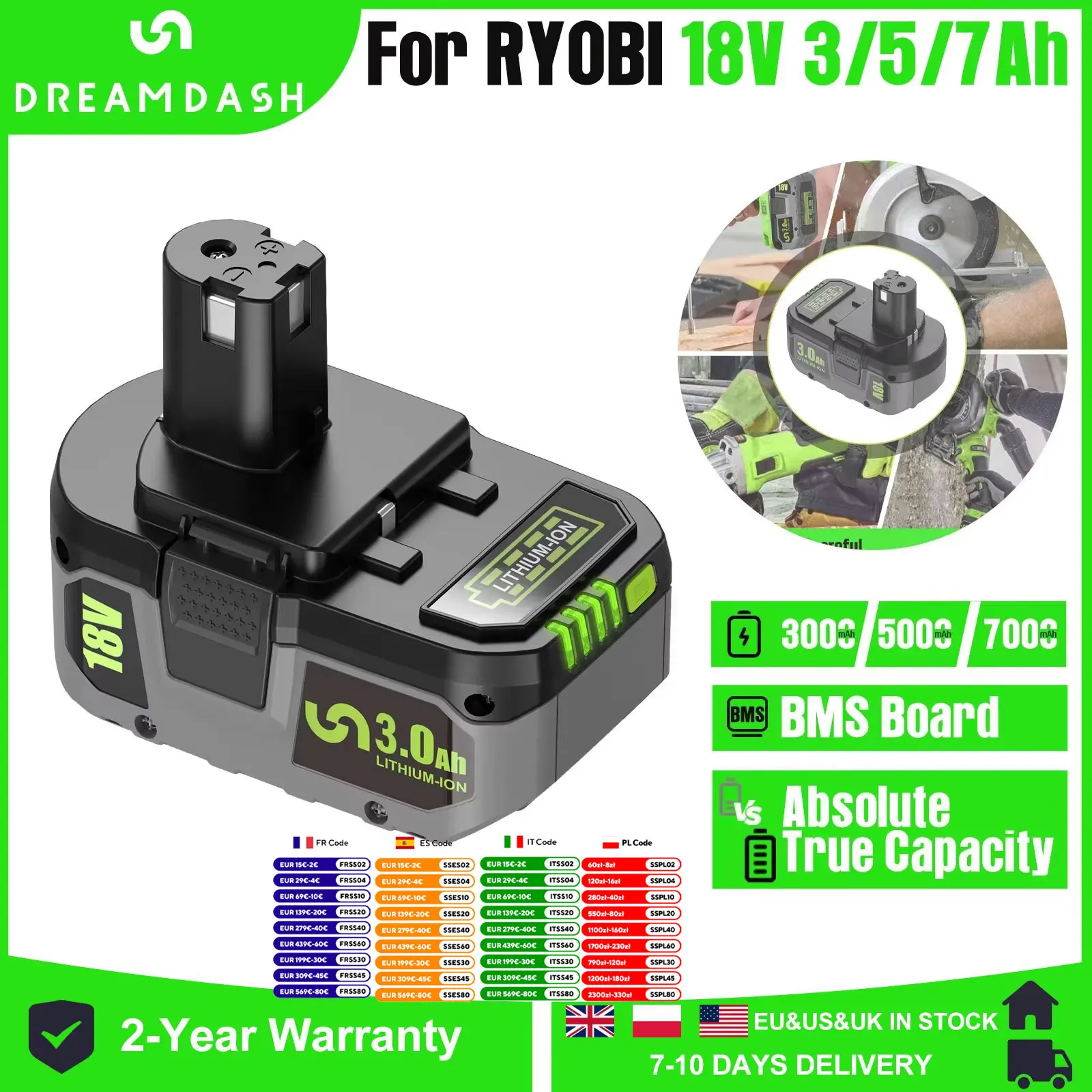 3/5/7Ah For RYOBI P108 18V Battery Lithium-Ion Power Tools Ryobi P108 P107 P105 P104 P103 P102 18V Battery Tool Replacement
3/5/7Ah For RYOBI P108 18V Battery Lithium-Ion Power Tools Ryobi P108 P107 P105 P104 P103 P102 18V Battery Tool Replacement