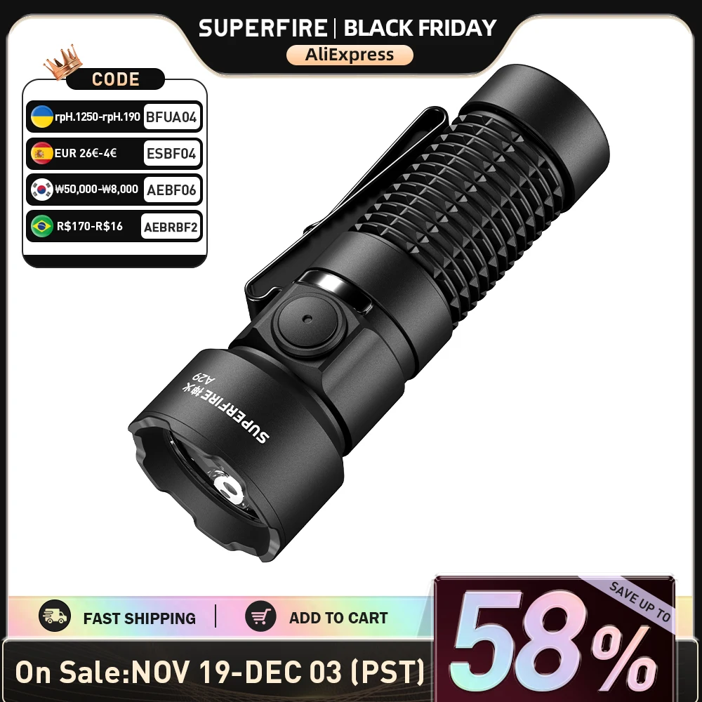 NEW SUPERFIRE A29 EDC Torch Rechargeable Led Flashlight 15W High Power Tactical Tail magnetic Outdoor Camping Fishing Lantern
NEW SUPERFIRE A29 EDC Torch Rechargeable Led Flashlight 15W High Power Tactical Tail magnetic Outdoor Camping Fishing Lantern