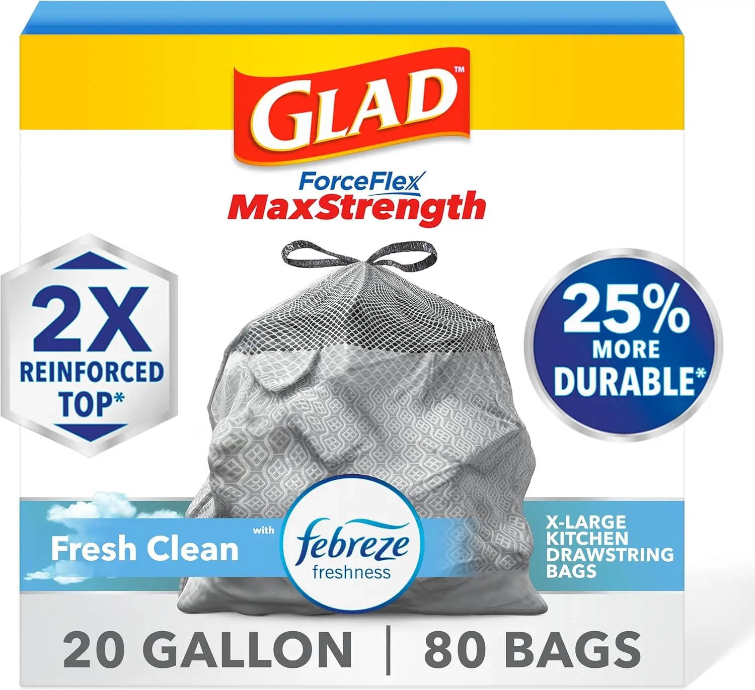 20 Gal XL Kitchen Trash Bags, 80 Count, Extra Strong with Odor Control
20 Gal XL Kitchen Trash Bags, 80 Count, Extra Strong with Odor Control