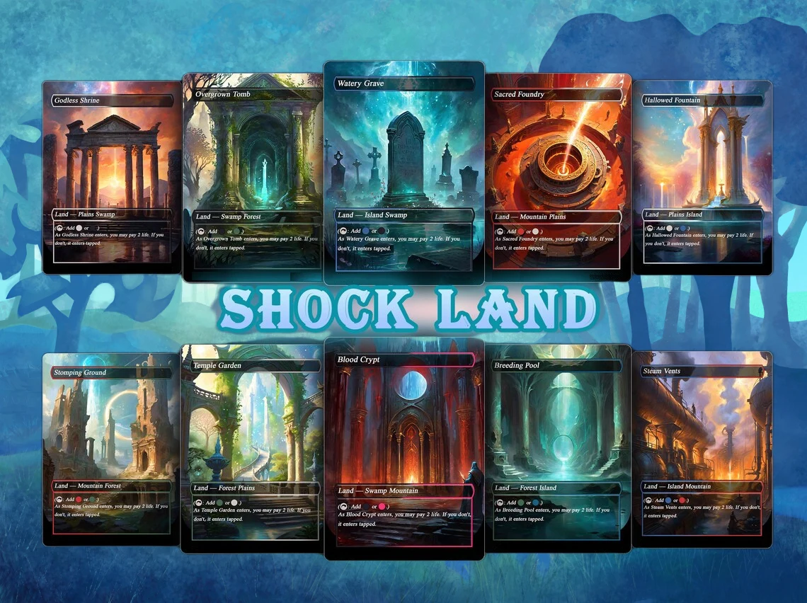 10x TCG Shock Lands | Magical Illustration Style TCG Proxy | Land Set for Commander Deck | Premium Proxy Lands for EDH or cEDH
10x TCG Shock Lands | Magical Illustration Style TCG Proxy | Land Set for Commander Deck | Premium Proxy Lands for EDH or cEDH