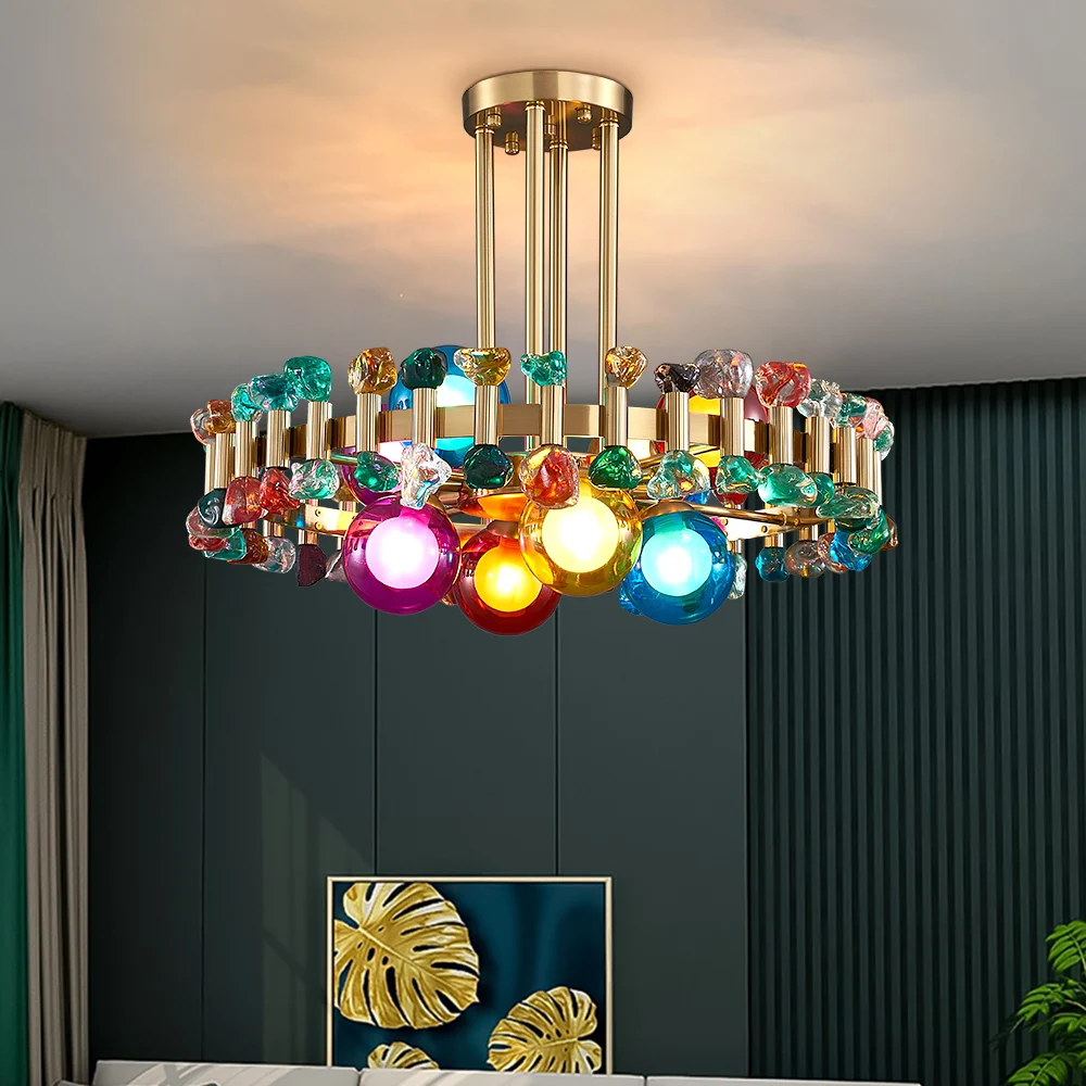 Newly Arrived Crystals Modern Chandelier for Living Room Home Decoration Gold Round Kitchen Fixture Colorful Stone Hanging Lamp
Newly Arrived Crystals Modern Chandelier for Living Room Home Decoration Gold Round Kitchen Fixture Colorful Stone Hanging Lamp