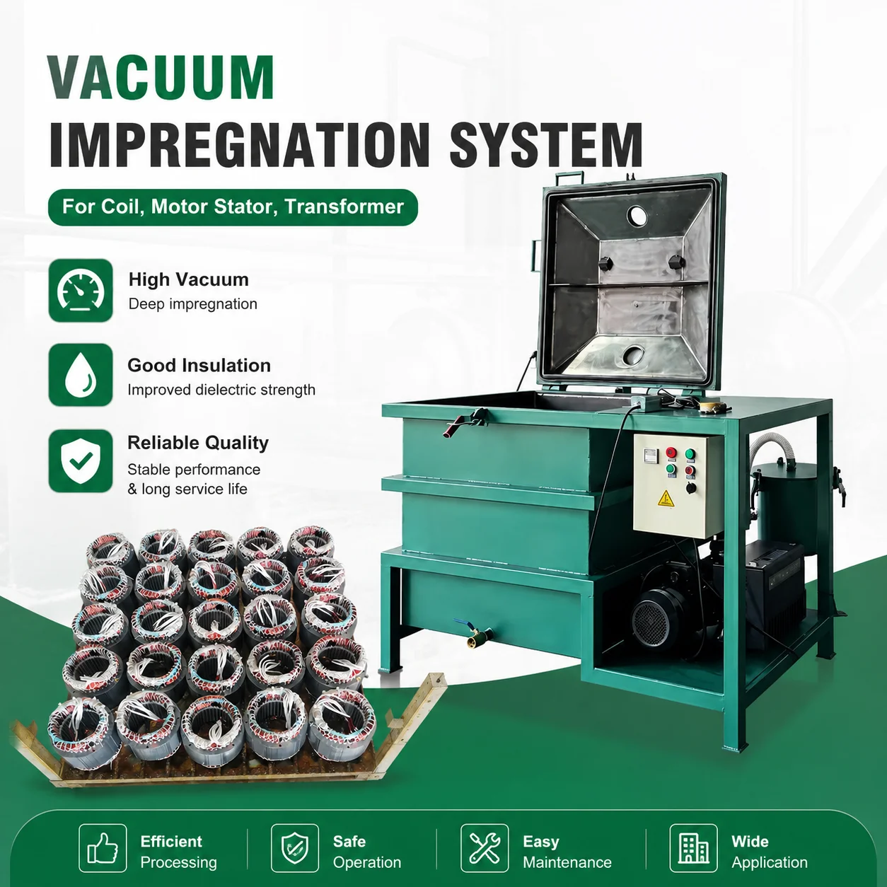 Industrial High-Performance Vacuum Impregnation System for Motor Transformer Coil Insulation
Industrial High-Performance Vacuum Impregnation System for Motor Transformer Coil Insulation