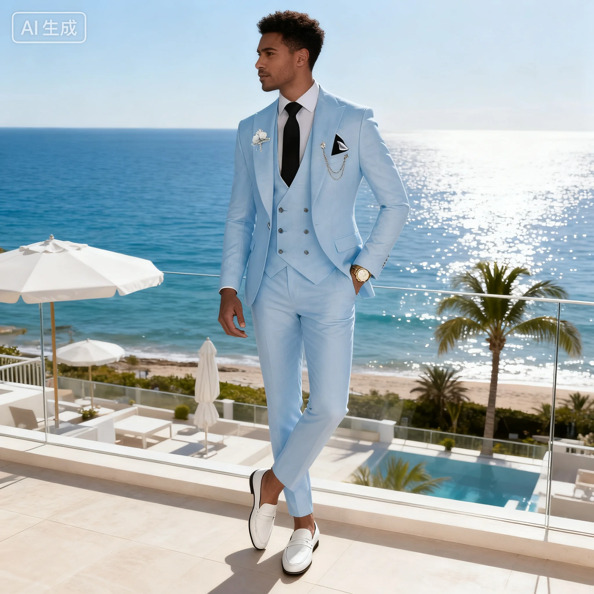 Шикарный синий мужской комплект Terno с курткой из 3 предметов, брюки, жилет с лацканами, приталенный пиджак высокого качества для официальных мероприятий 
Шикарный синий мужской комплект Terno с курткой из 3 предметов, брюки, жилет с лацканами, приталенный пиджак высокого качества для официальных мероприятий