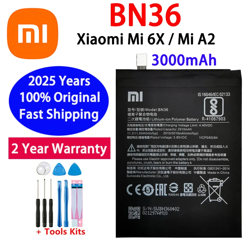 2025 Years High Quality Xiao mi Original Battery BN36 For Xiaomi Mi A2 6X Mi6X MiA2 3000mAh Phone Battery Bateria Fast Shipping
2025 Years High Quality Xiao mi Original Battery BN36 For Xiaomi Mi A2 6X Mi6X MiA2 3000mAh Phone Battery Bateria Fast Shipping