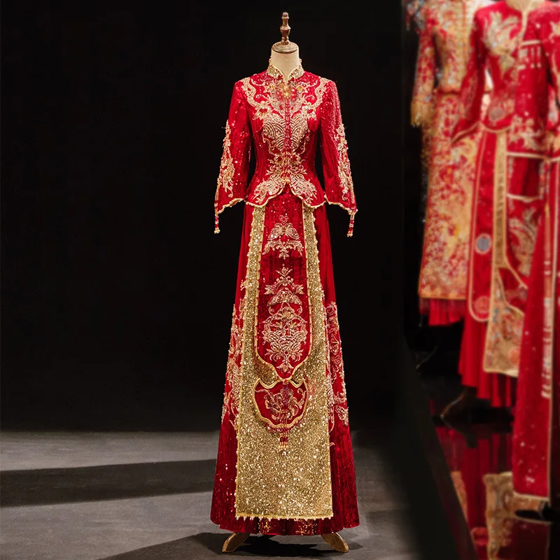 Pearl Pendant Chinese Style Sequins Wedding Dress Cheongsam Sequins Beaded Marriage Suit Oriental Bride Clothing Vintage Qipao
Pearl Pendant Chinese Style Sequins Wedding Dress Cheongsam Sequins Beaded Marriage Suit Oriental Bride Clothing Vintage Qipao
