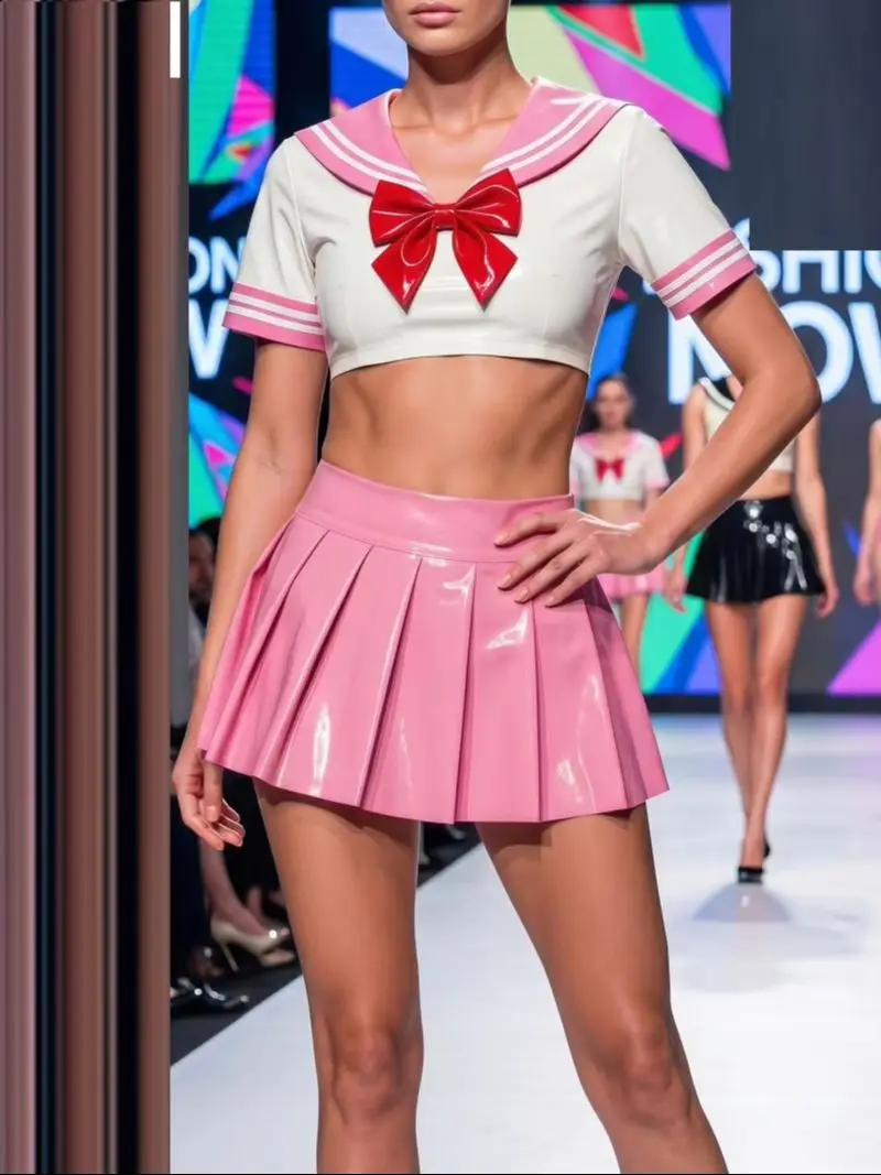 3PCS/SET Wet Look PVC Kawaii Cosplay Outfit Shiny PU Leather Bow Crop Tops Bustier Cropped A-line Pleated Skirt Mini Faldas Jupe
3PCS/SET Wet Look PVC Kawaii Cosplay Outfit Shiny PU Leather Bow Crop Tops Bustier Cropped A-line Pleated Skirt Mini Faldas Jupe