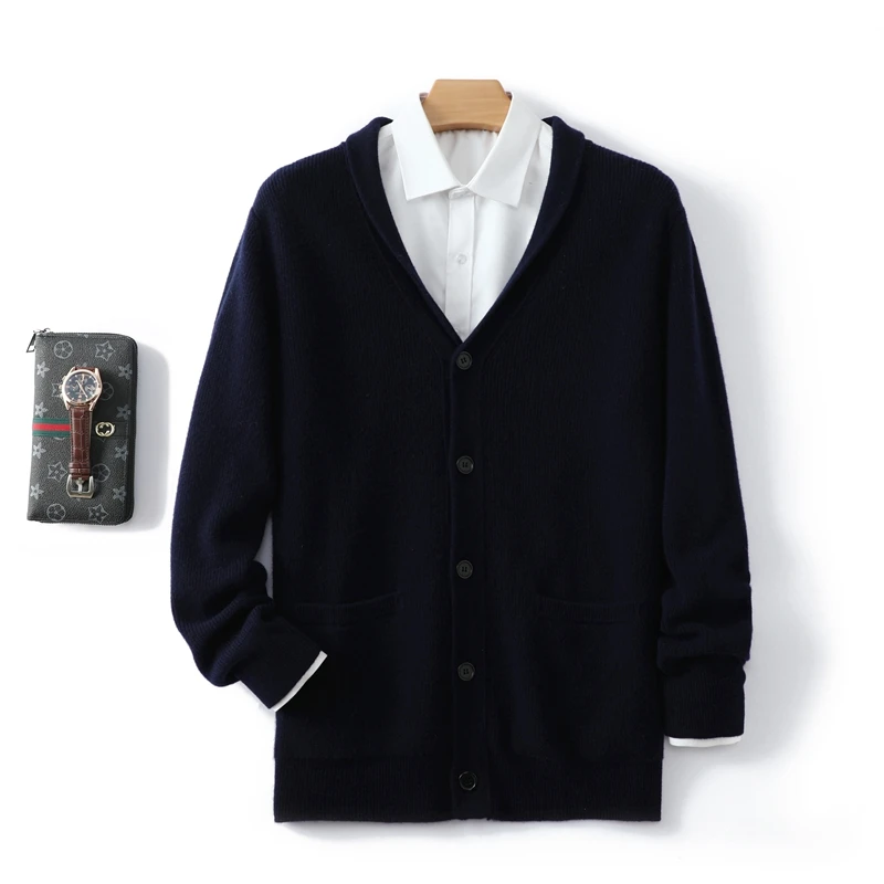 Autumn and winter Merino wool knitted men's cardigan solid color button long sleeved lapel sweater casual soft high-quality top
Autumn and winter Merino wool knitted men's cardigan solid color button long sleeved lapel sweater casual soft high-quality top