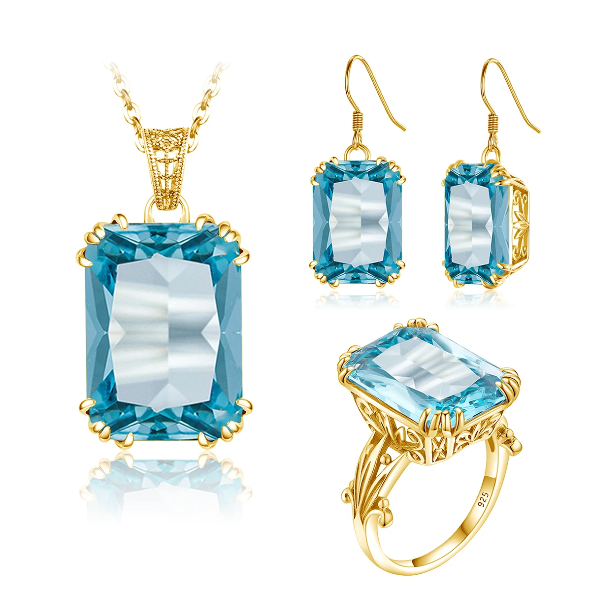 Collectible 925 Sterling Silver Ring Earrings Pendant Jewellery Set Vintage Aquamarine Party Celebration Luxury Gift for Women
Collectible 925 Sterling Silver Ring Earrings Pendant Jewellery Set Vintage Aquamarine Party Celebration Luxury Gift for Women