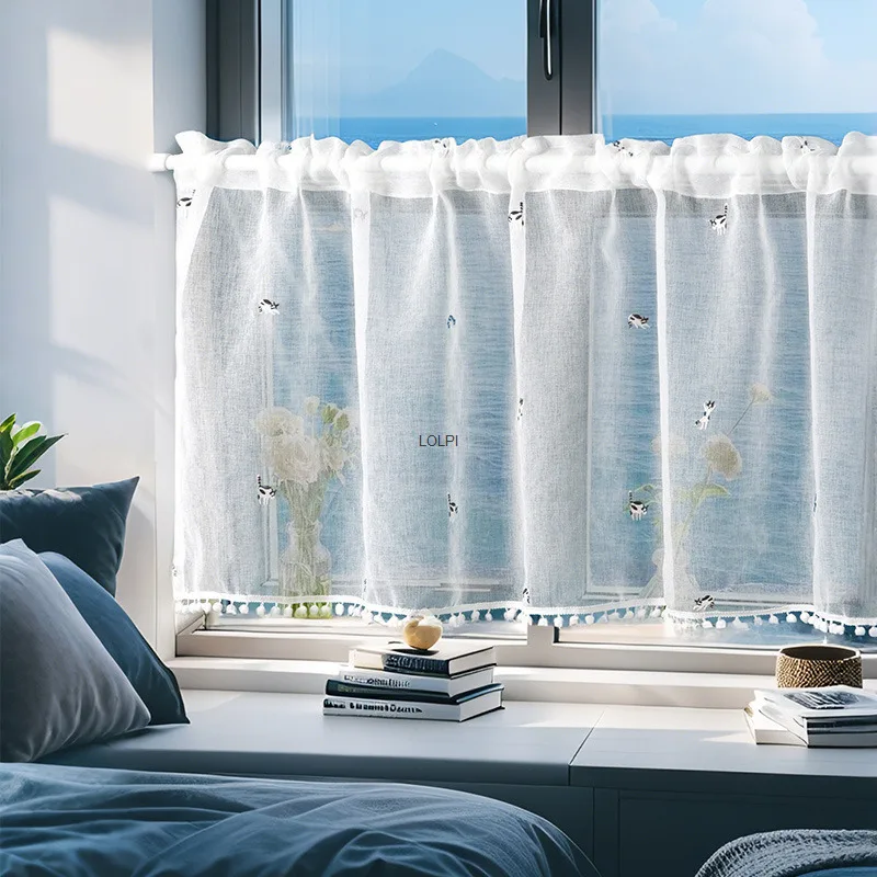 Embroidered Translucent Coffee Curtain with Black and White Kitten Pattern, Short Curtain with Translucent Bay Window, Cabinet
Embroidered Translucent Coffee Curtain with Black and White Kitten Pattern, Short Curtain with Translucent Bay Window, Cabinet
