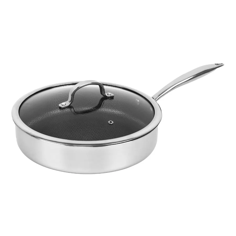10-In. 3.2-Qt. 3-Ply Hybrid Non-Stick Stainless Steel Deep Sauté Pan with Tempered Glass Lid
10-In. 3.2-Qt. 3-Ply Hybrid Non-Stick Stainless Steel Deep Sauté Pan with Tempered Glass Lid