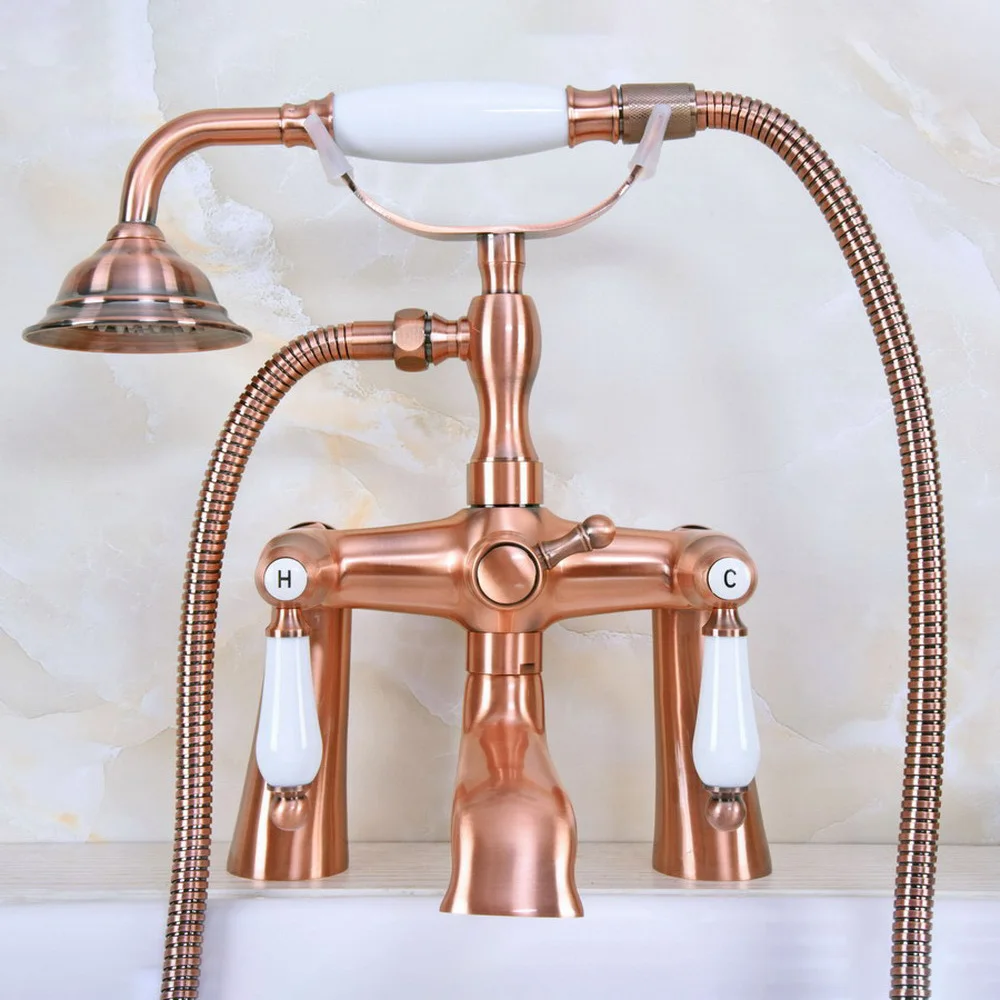 Deck Mount Claw-foot Bathtub Faucet Tub Filler Handheld Shower Antique Red Copper Brass Dual Ceramic Handles ana174
Deck Mount Claw-foot Bathtub Faucet Tub Filler Handheld Shower Antique Red Copper Brass Dual Ceramic Handles ana174