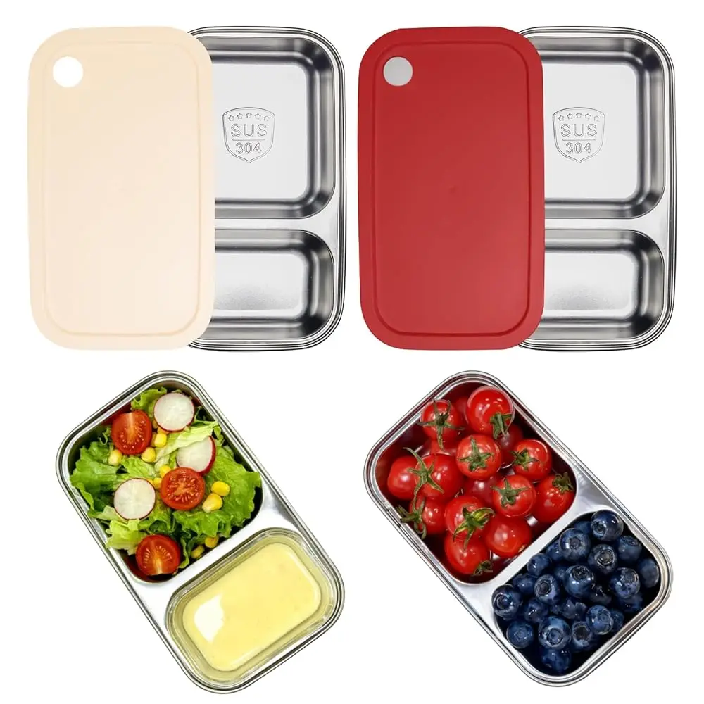 2 Pack Stainless Steel Snack Containers with Lids,2-Compartment 16.9 oz Leak Proof Lid Reusable Salad Box for Snacks,Fruits,D
2 Pack Stainless Steel Snack Containers with Lids,2-Compartment 16.9 oz Leak Proof Lid Reusable Salad Box for Snacks,Fruits,D