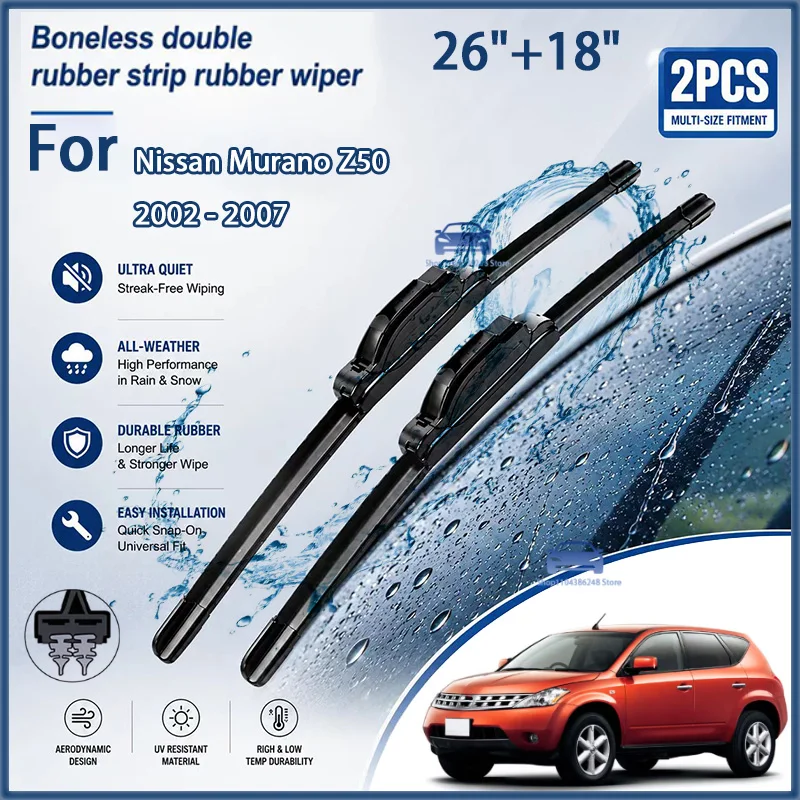 Front Wiper Blades For Nissan Murano Z50 2002 - 2007 Windshield Windscreen Window Car Rain Brushes 26"+18" Modification parts
Front Wiper Blades For Nissan Murano Z50 2002 - 2007 Windshield Windscreen Window Car Rain Brushes 26"+18" Modification parts