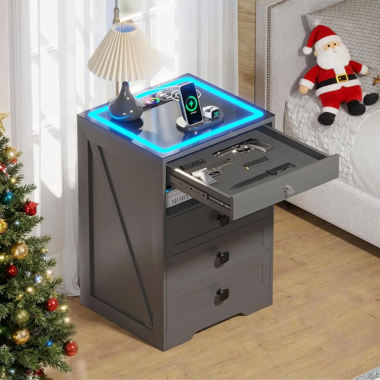 LED Nightstand with 3 Drawers, Glass Top Bedside Table with Wireless Charging Station, Modern Night Stand with Auto Sensor, Bedr
LED Nightstand with 3 Drawers, Glass Top Bedside Table with Wireless Charging Station, Modern Night Stand with Auto Sensor, Bedr