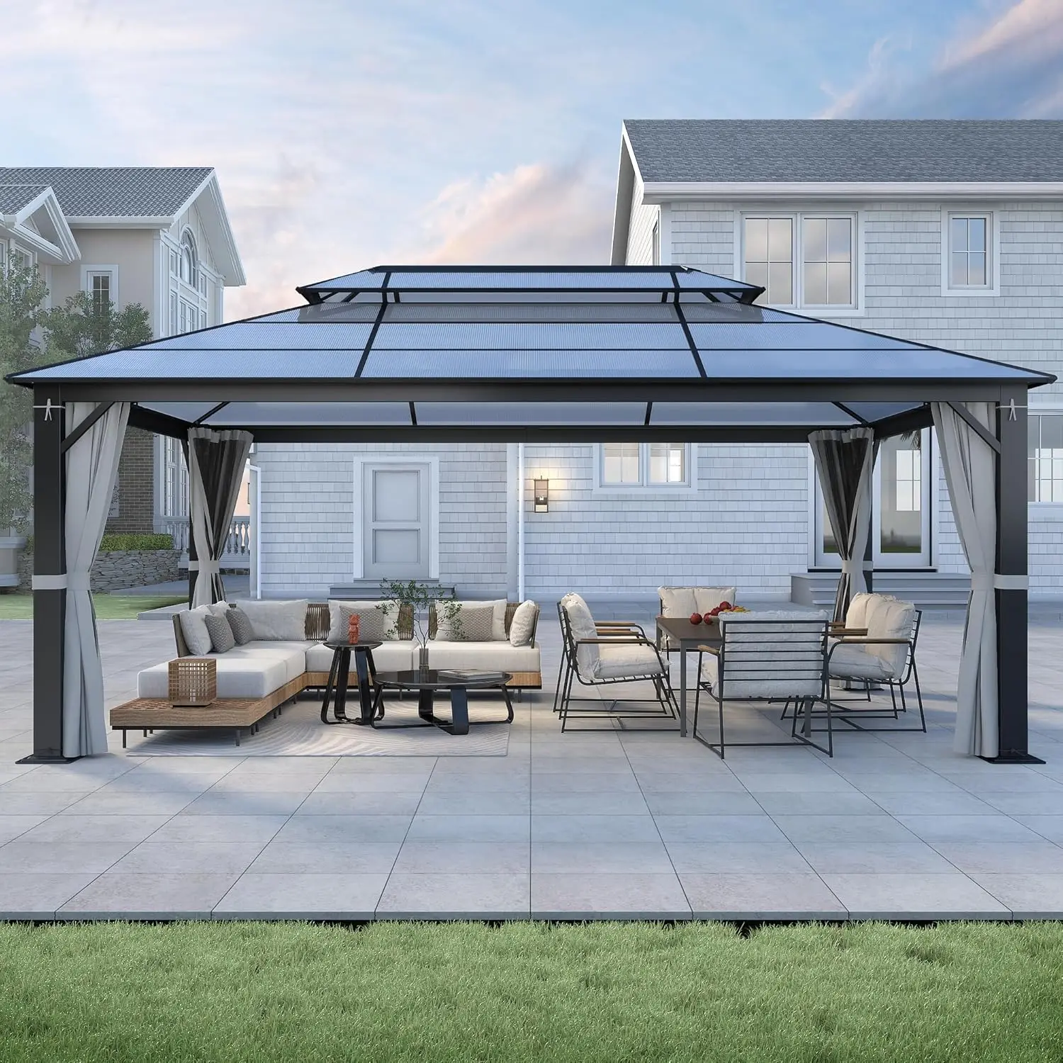 12x16 Polycarbonate Double Roof Gazebo with Netting & Curtains Heavy Duty Metal Pavilion for Patio Backyard Lawn, Custom
12x16 Polycarbonate Double Roof Gazebo with Netting & Curtains Heavy Duty Metal Pavilion for Patio Backyard Lawn, Custom