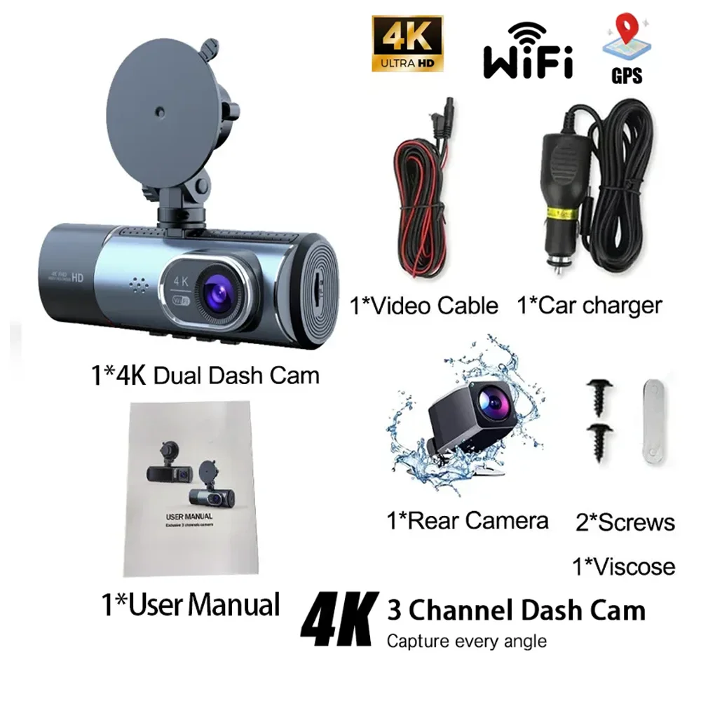 3CH Dash Cam 4K 1K1080P 3.16in HD Screen WiFi GPS Night Vision 24H Parking Mode with G-Sensor Loop Recording Triple Lens Car DVR
3CH Dash Cam 4K 1K1080P 3.16in HD Screen WiFi GPS Night Vision 24H Parking Mode with G-Sensor Loop Recording Triple Lens Car DVR